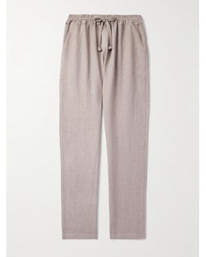 Fedeli Straight-leg Linen Drawstring Trousers - Brown
