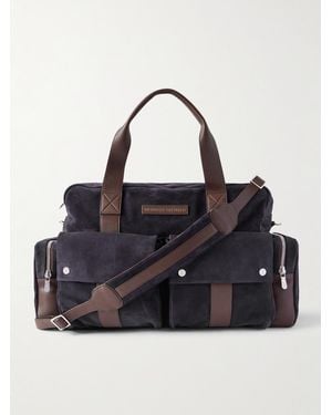 Brunello Cucinelli Weekender aus Veloursleder mit Lederbesatz - Schwarz