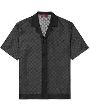 Gucci Printed Silk Twill Bowling Shirt, Size 60, Ready-To-Wear - Black