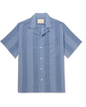 Portuguese Flannel Pacific Convertible-Collar Striped Cotton-Jacquard Shirt - Blue