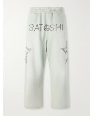 Satoshi Nakamoto Wide-leg Studded Cotton-jersey Joggers - White
