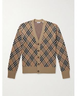 Burberry Checked Jacquard-Knit Wool-Blend Cardigan - Natural