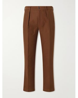 Drake's Mk. Iv Tapered Pleated Cotton-Moleskin Suit Trousers - Brown