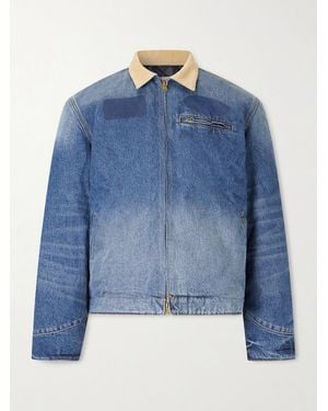 CHERRY LA Sun Faded Corduroy-Trimmed Denim Jacket - Blue