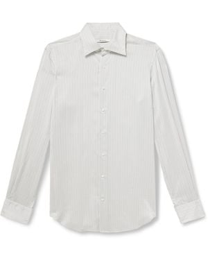 Husbands Slim-Fit Striped Silk-Poplin Shirt - White