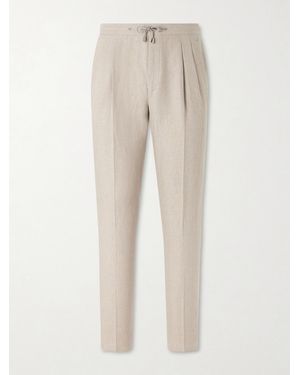 De Petrillo Straight-leg Pleated Linen Suit Trousers - Natural