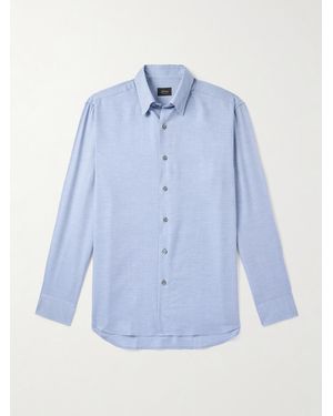 Brioni Button-Down Collar Cotton And Cashmere-Blend Twill Shirt - Blue