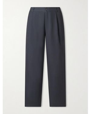 Folk Wide-leg Cotton Trousers - Blue