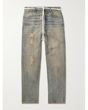 RRR123 Fathers Way schmal und gerade geschnittene Jeans mit Print und Gürtel in Distressed-Optik - Grau