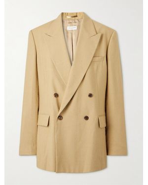 Dries Van Noten Bishop Double-Breasted Belted Distressed Cady Blazer - Natural