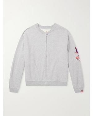 CHERRY LA Logo-Embroidered Cotton-Jersey Zip-Up Sweatshirt - White