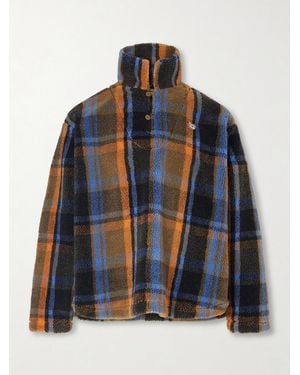 Human Made Logo-Embroidered Appliquéd Checked Fleece Jumper - Blue