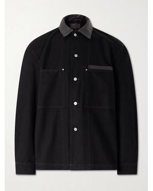 Lemaire Leather-Trimmed Denim Jacket - Black