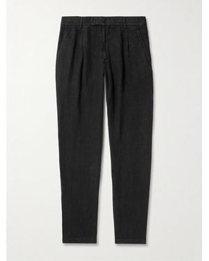 MR P. Steve Tapered Pleated Organic Cotton And Linen-Blend Trousers - Black