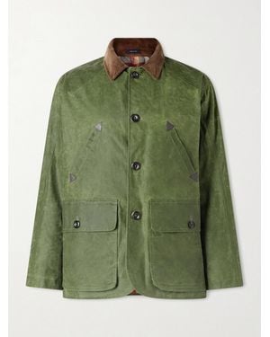 Drake's Barn Corduroy-trimmed Waxed-cotton Jacket - Green