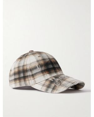 Acne Studios Distressed Logo-appliquéd Checked Cotton-twill Baseball Cap - White