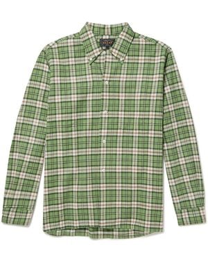 Beams Plus Button-Down Collar Checked Cotton-Dobby Shirt - Green