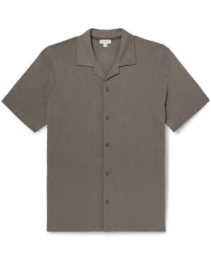 Sunspel Slim-fit Camp-collar Supima Cotton-mesh Shirt - Gray