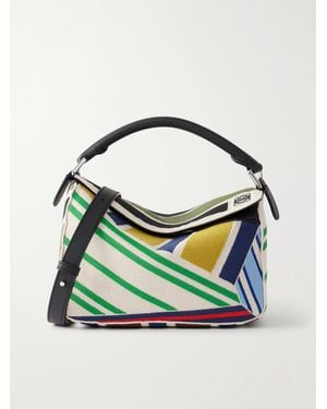 Loewe Puzzle Edge Small Leather-Trimmed Embroidered Canvas Messenger Bag - Green
