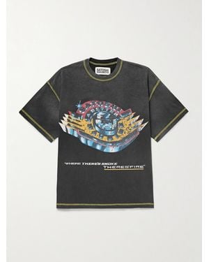 Satoshi Nakamoto Where There's Smoke, There's Fire Printed Cotton-Jersey T-Shirt - Grey