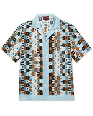 Gucci Disco Camp-Collar Printed Silk-Twill Shirt - Blue
