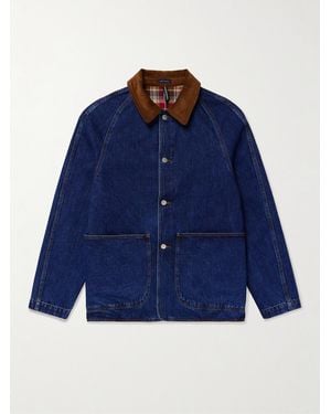 Drake's Corduroy-Trimmed-Dyed Denim Chore Jacket - Blue