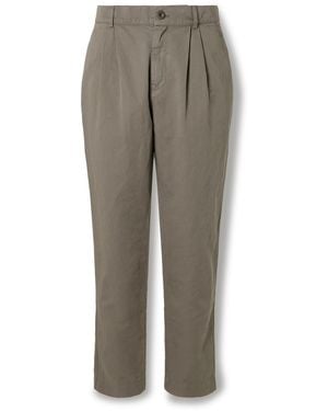 MR P. Steve Slim-Fit Pleated Organic Cotton And Linen-Blend Twill Pants - Gray