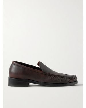 Acne Studios Logo-Print Burnished-Leather Loafers - Black