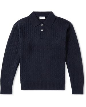 FRAME Cable-Knit Wool And Cashmere-Blend Polo Sweater - Blue