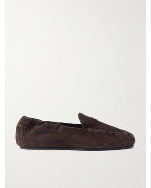 Celine Logo-appliquéd Suede Loafers - White