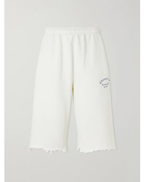 Willy Chavarria Community Center Distressed Logo-Print Cotton-Jersey Shorts - White
