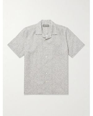 Canali Camp-Collar Printed Linen And Cotton-Blend Shirt - Grey