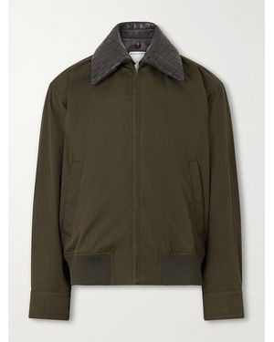 Bottega Veneta Intrecciato Leather-Trimmed Cotton-Twill Blouson Jacket - Green