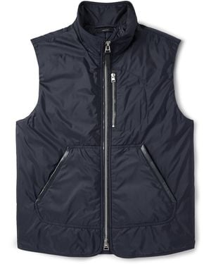 Tom Ford Padded Leather-Trimmed Shell Gilet - Blue