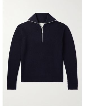 Rohe Ribbed Wool Half-zip Jumper - Blue