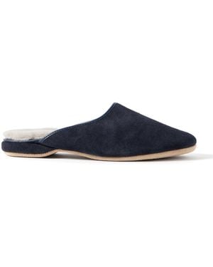 Derek Rose Shearling-Lined Suede Slippers - Blue