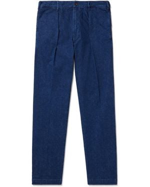 Drake's Mk. I Games Straight-leg Pleated Indigo-dyed Cotton And Linen-blend Pants - Blue