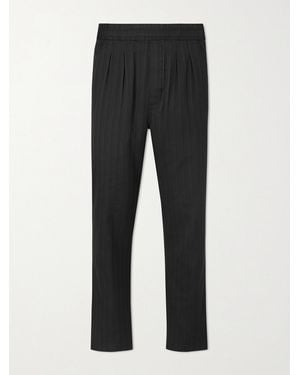 Tom Ford Cotton And Silk-Blend Herringbone Trousers - Black