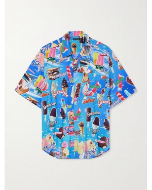Balenciaga Sweet Treat Minimal Oversized Printed Poplin Shirt - Blue