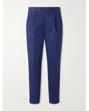 Brunello Cucinelli Straight-Leg Pleated Cotton-Blend Twill Suit Trousers - Blue