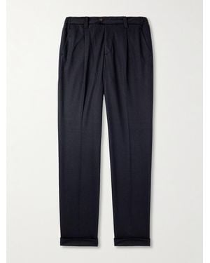 Thom Sweeney Straight-leg Pleated Wool-blend Jersey Trousers - Blue