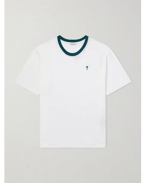 Ami Paris Logo-Embroidered Cotton-Jersey T-Shirt - White