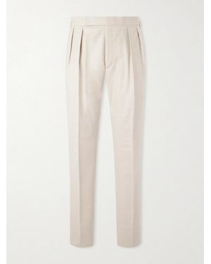 Ralph Lauren Straight-leg Pleated Wool-flannel Trousers - White