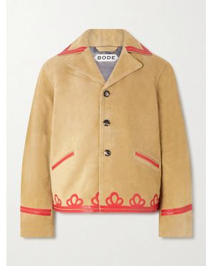 Bode Trefoil Leather-trimmed Suede Jacket - Natural