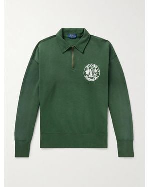 Polo Ralph Lauren Logo-Print Cotton-Blend Jersey Half-Zip Sweatshirt - Green