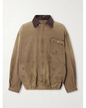 Ssstein Leather-trimmed Garment-dyed Cotton-canvas Jacket - Natural
