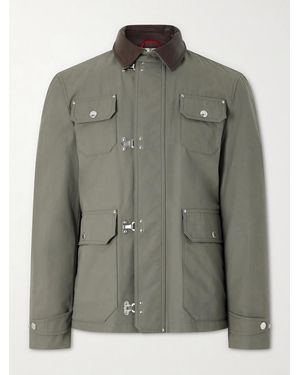 Brunello Cucinelli Fireman Leather-Trimmed Cotton-Blend Jacket - Green