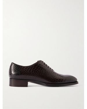 Tom Ford Elkan Croc-Effect Leather Oxford Shoes - Brown