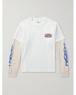 CHERRY LA Bonneville Logo-print Layered Cotton-jersey And Waffle-knit T-shirt - Natural