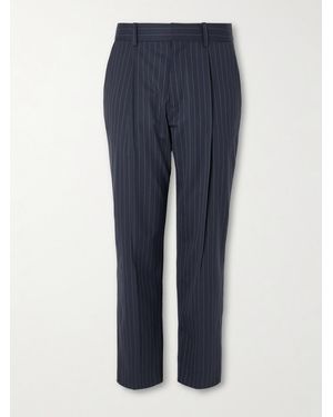 Balmain Tapered Cropped Pleated Pinstriped Wool-Blend Trousers - Blue